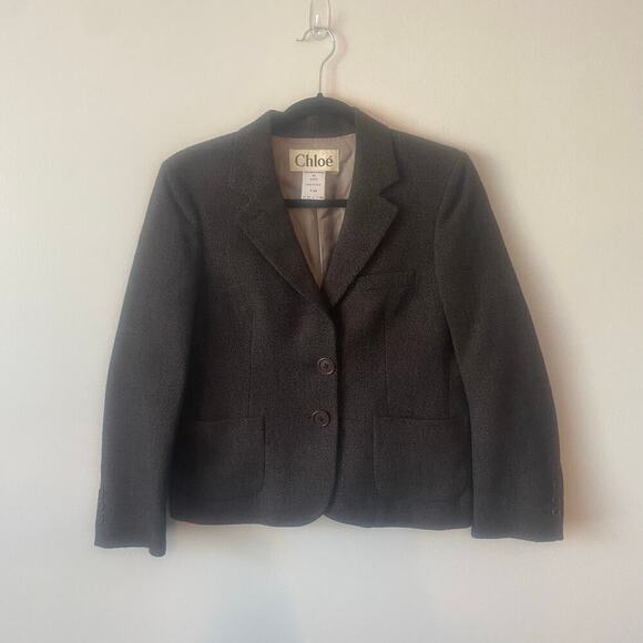 Chloe Vintage 100% Wool Dark Grey Blazer‎ Size 40 - Picture 1 of 6
